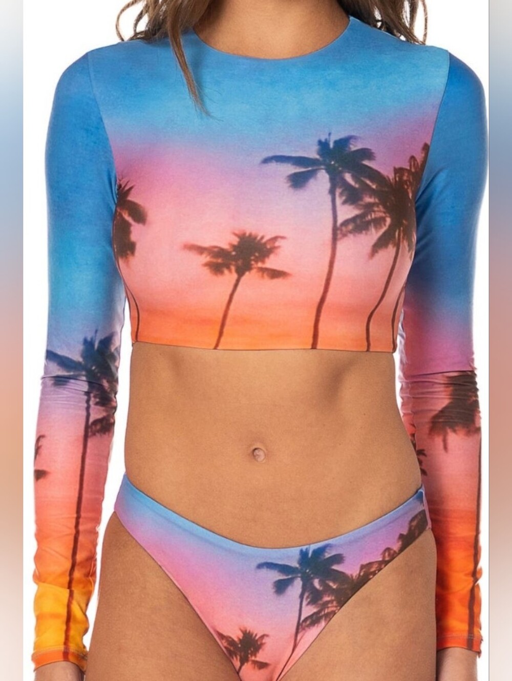 NWT Maaji Peach Drift Spectacle Long Sleeve Crop Top Bikini Top Size XS
